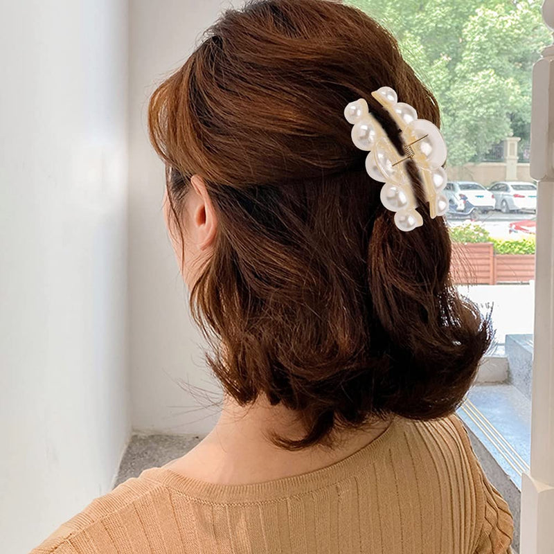 5Pcs Pearl Hair Clip,Plastic Hair Claw Clips Non-Slip Strong Pearl Hair Clips for Women Thick Fine Hair - BeesActive Australia