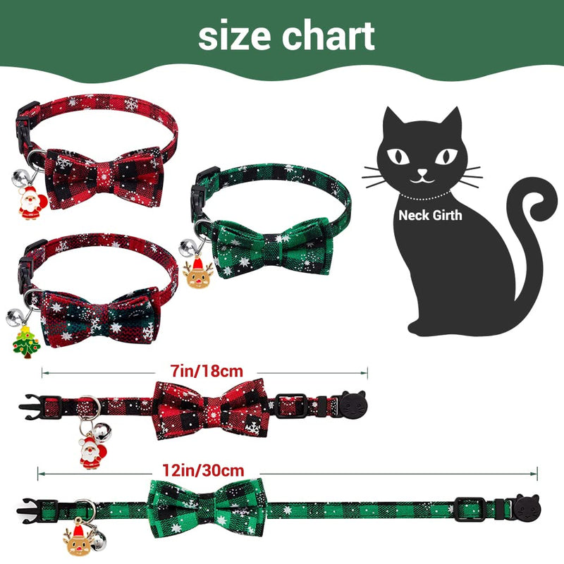 YUJUN 3Pack Christmas Cat Collars Breakaway with Bow tie and Bell Christmas Adjustable Plaid Snowflake Collar Buckle Safety for Puppy Kittens - BeesActive Australia