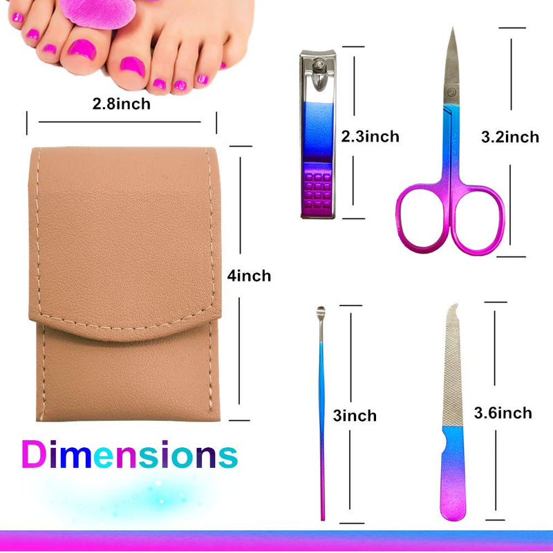 SHICEN Manicure Set, Professional Women Nail Clippers Kit 4PCS， Stainless Steel Nail Cutter Care Tools Professional Grooming Kits, PU Leather Travel Case （Colorful） - BeesActive Australia