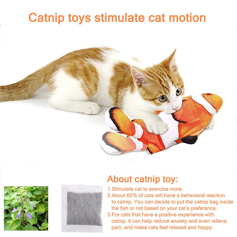 Electric Floppy Fish Cat Toy, Moving Cat Kicker Fish Toy, 11" Realistic Flopping Fish Dog Toy, Plush Interactive Cat Toy for Indoor Cats, Wiggle Fish Catnip Toys Clownfish - BeesActive Australia