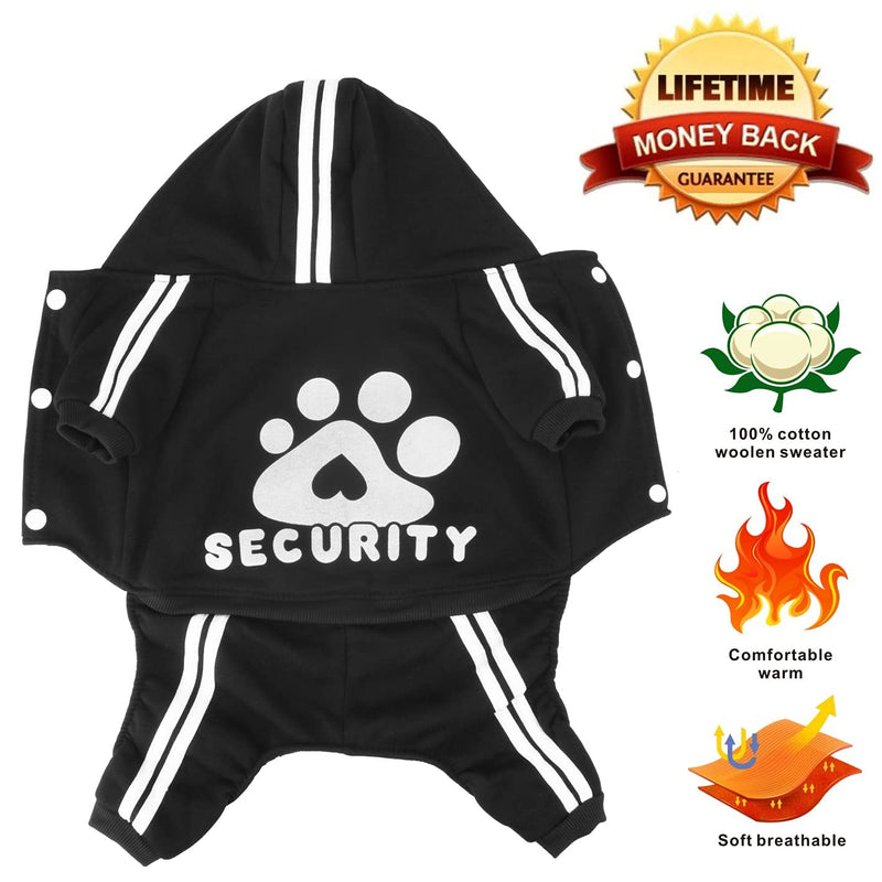 Otunrues Dog Hoodie, Dog Clothes Sweater 4 Legs Dog Jumpsuit Fleece Sweatshirt Security Patterns Dog Outfit Dog Winter Clothes Cotton Puppy Hoodies for Small Medium Large Dogs Cats Apparel Black - BeesActive Australia