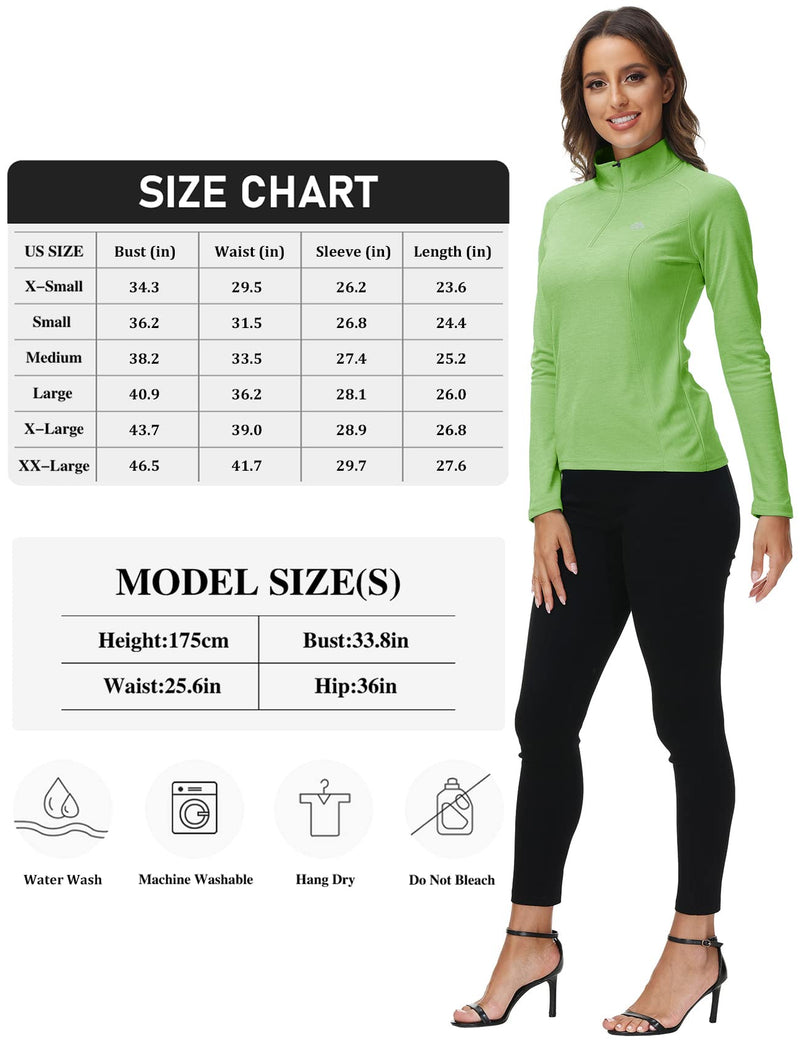 MoFiz Women's UPF 50+ Sun Protection Long Sleeve Slim fit Golf Tennis Running Shirt Quarter Zip Grass Green Small - BeesActive Australia