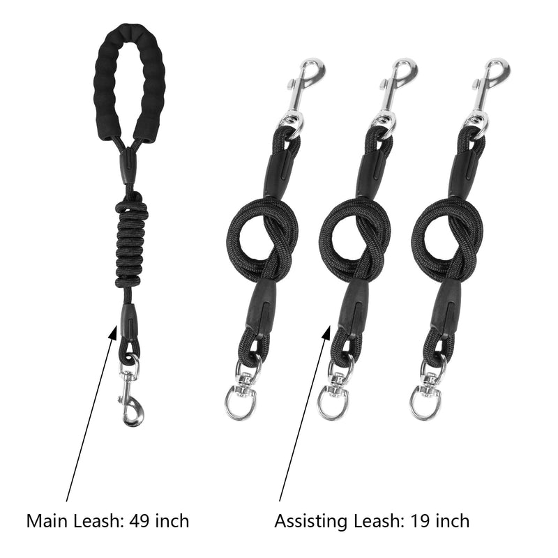 6ft Detachable Dog Leash for 3 Dogs 3-in-1 Dog Leash with Anti-Slip Tangle Free Handle & Reflective Hook, Lead for Medium Large Dogs black - BeesActive Australia