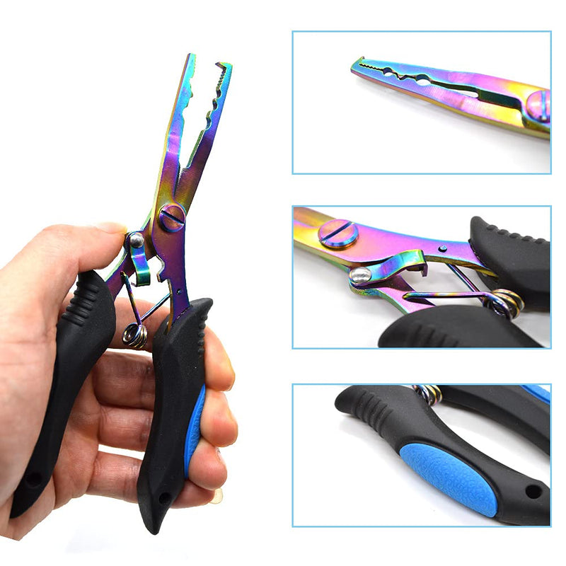Amoygoog Fishing Pliers Saltwater, Stainless Steel Fishing Needle Nose Pliers, Split Ring Fishing Hooks Remover, Cut Fishing Line Fishing Multitool Pliers with Sheath Telescopic Lanyard color-2 - BeesActive Australia