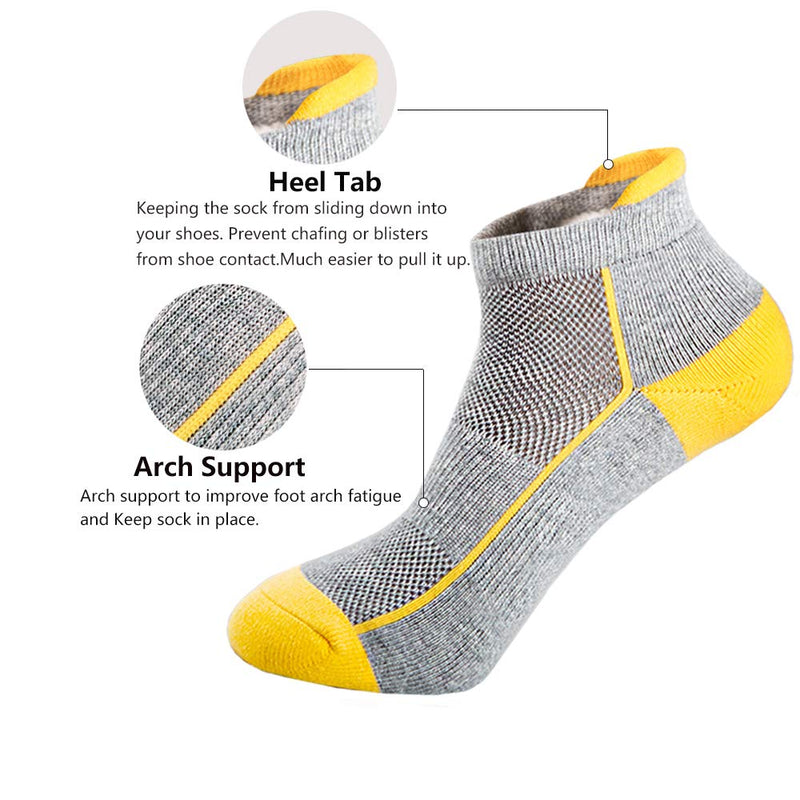 [AUSTRALIA] - Mens Low Cut Ankle Athletic Socks Cotton Mesh Cushioned Running Ventilation Sports Tab Socks (5 pack) Black/Gray/Green/Skyblue/Darkred 