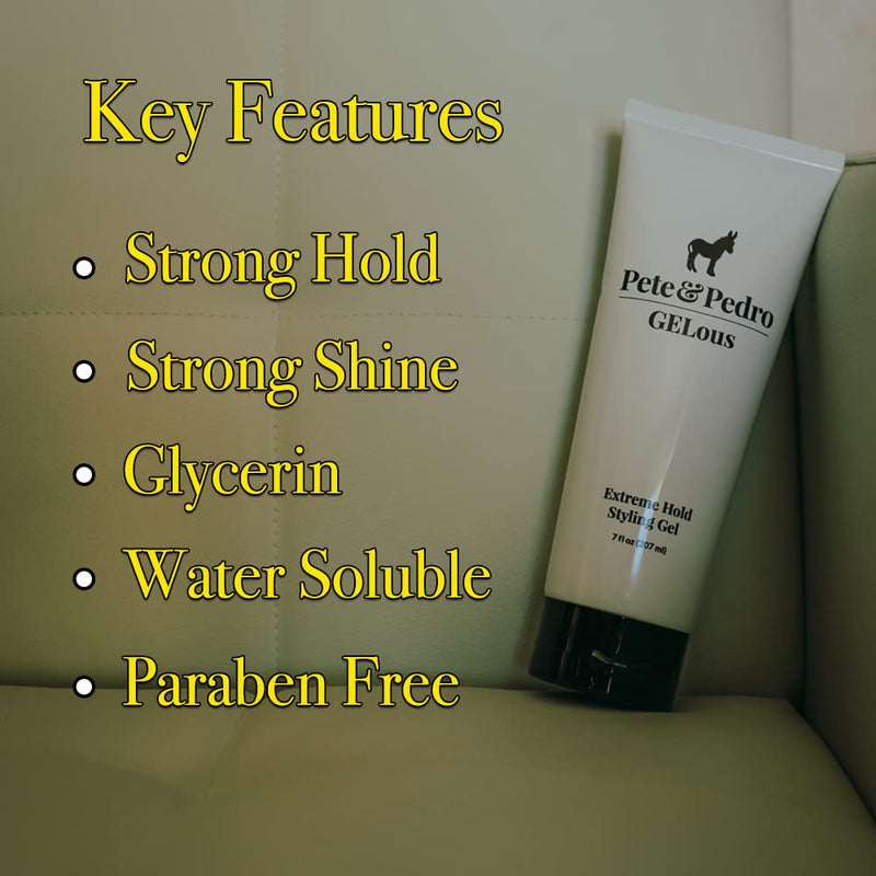 Pete & Pedro GELous - Extreme Hold Styling Hair Gel for Men | Super Strong Hold and High Shine | Gel/Paste Hybrid Provides Slick Wet Hair Look | As Seen on Shark Tank, 7 oz. e) GELous Extreme Hold Styling Gel - BeesActive Australia