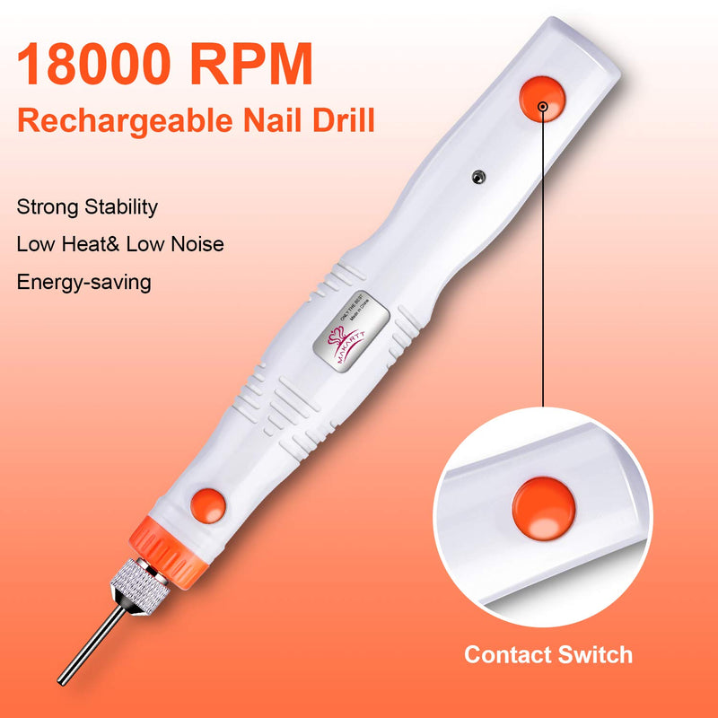 Makartt Nail Drill Rechargeable Cordless Nail Drill Machine 18000 RPM Portable Handpiece File Drill Bits Manicure Pedicure Removing Nail Extension Gel Polish Acrylic Nails Gel Nails Dip Powder - BeesActive Australia