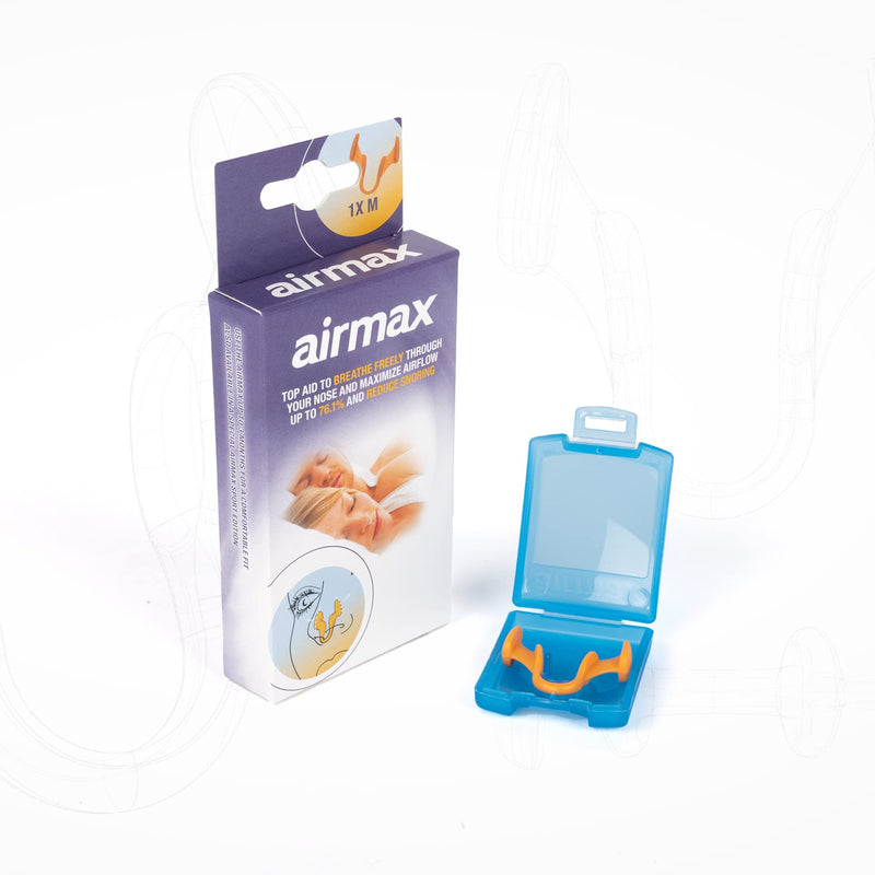 Airmax nasal dilator | 76% more air | Breathing aid through the nose | 1 Pack - size medium orange | anti snore device | More oxygen | Snoring aids for men and women | sleep better and wake up rested | nasal congestion | Free storage case included - BeesActive Australia
