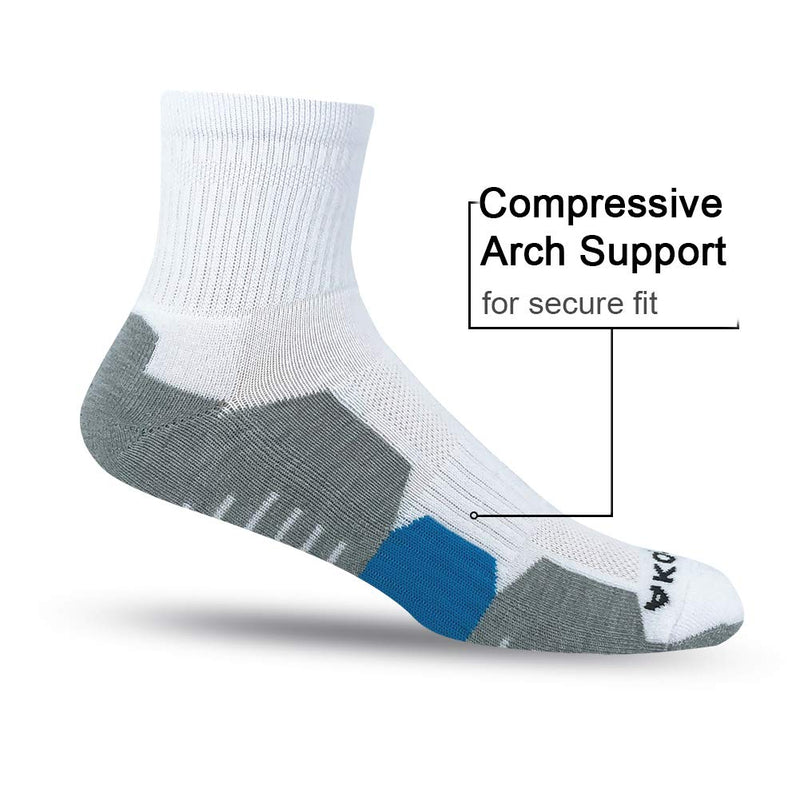AKOENY Men's Athletic Quarter Ankle Socks for Walking Running Work (6 Pack) White 9-12 - BeesActive Australia