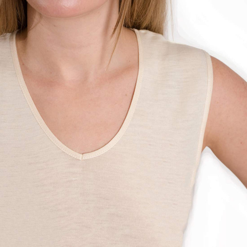 Hocosa Organic Wool-Silk Sleeveless Undershirt for Women 6 Natural White - BeesActive Australia