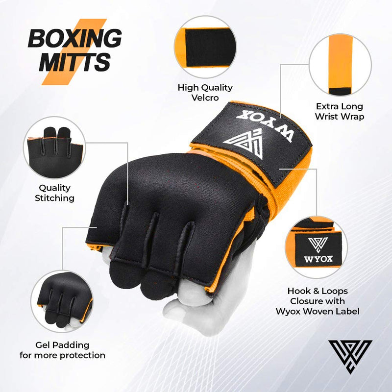 [AUSTRALIA] - WYOX Boxing Wraps MMA Gloves Inner Boxing Gloves for Women & Men - EZ-Off & On - Thick Knuckle Padding - Breathable Fabric Orange L-XL 