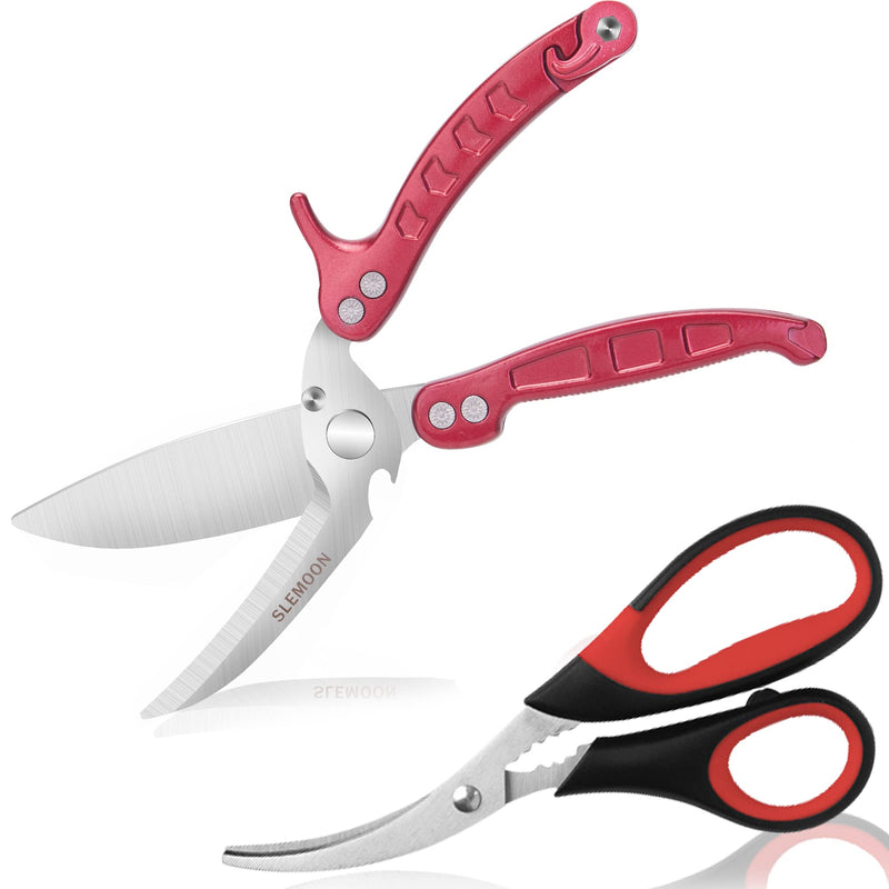 SLEMOON Heavy Duty Kitchen Scissors Poultry Shears 2pcs set Burgundy - BeesActive Australia