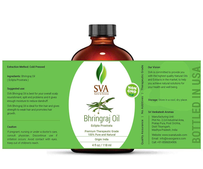 SVA Organics Bhringraj Oil (118 ml, 4 OZ)- GUARANTEED 100% Pure & Natural, Authentic and Premium Therapeutic Grade Oil - Best for Hair Nourishment, Hair Growth & Skin Care - BeesActive Australia