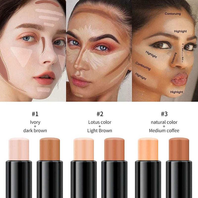Mysense 6 Colors Contour Stick,Contour Concealer Highlighter Stick,Double Head Body Face Brightens & Shades Make Up Foundation Cream Pen,3pcs 01+02+03 - BeesActive Australia