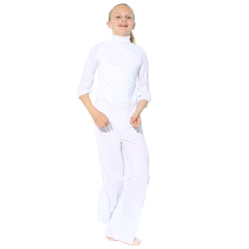 [AUSTRALIA] - Danzcue Girls Long Sleeve Turtleneck Jumpsuit L-XL White 