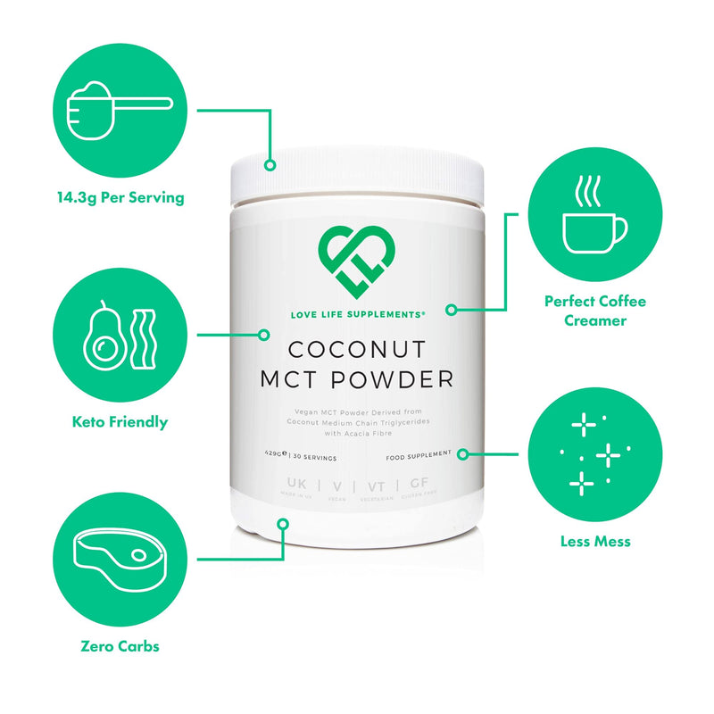 Coconut MCT Powder by LLS | 300g - 30 Servings | MCT Oil Powder High in Healthy Fats and Fibre | 0g Carbs | Perfect for Keto Diet | Completely Vegan | Love Life Supplements - BeesActive Australia