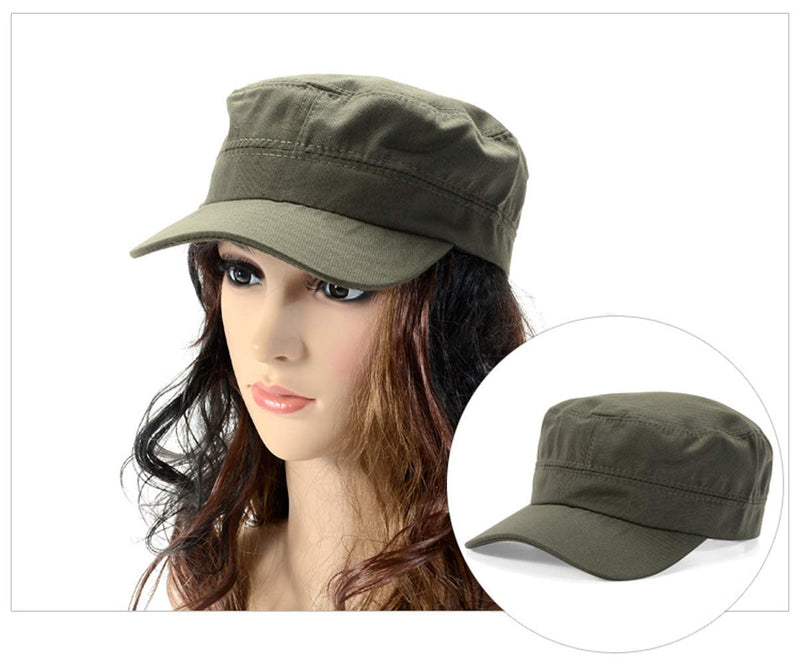 LERTREE Adjustable Unisex Flat Top Twill Classical Baseball Cap Military Hat 22-23.6 in Cadet Cap Green - BeesActive Australia