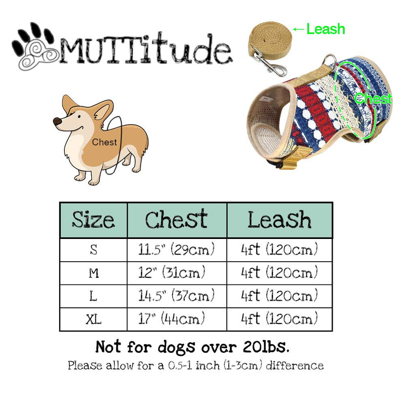 Muttitude Dog Harness & Leash Set for Small Breeds L 6-12 lb, Chest 13-16” Goa - BeesActive Australia