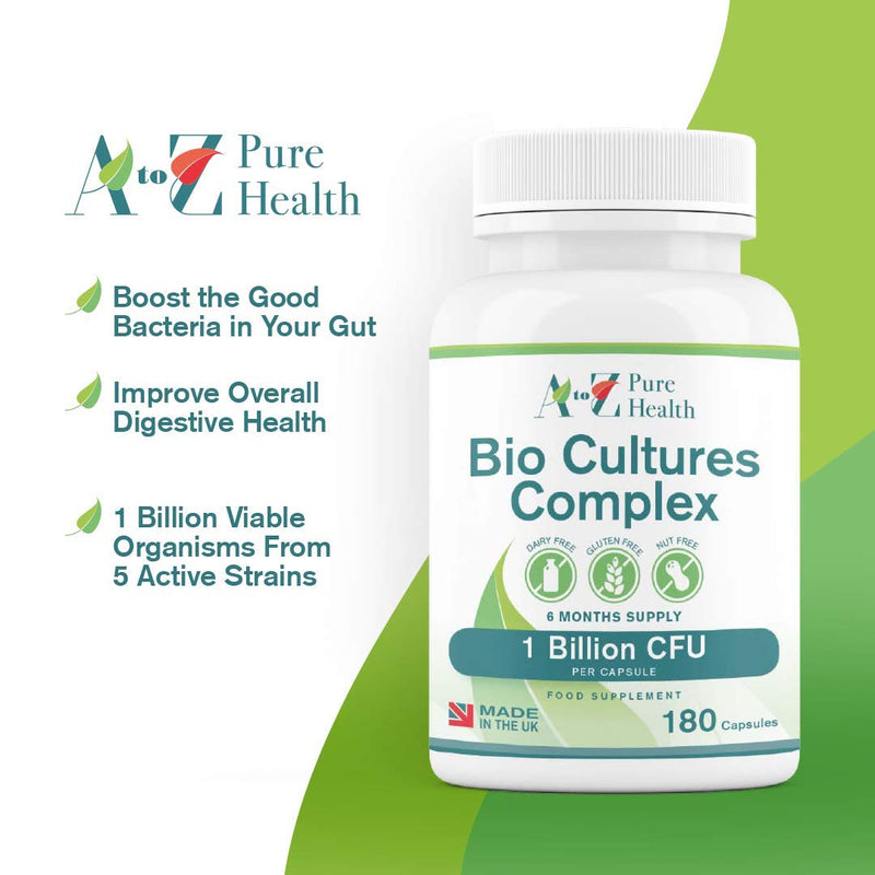 Premium Bio Cultures Complex 180 Capsules (6 Month�s Supply) | High Strength Probiotic | Vegan Multi Strain Probiotic | Lactobacillus Acidophilus & Bifidobacterium | Supports Gut & Digestive Health - BeesActive Australia