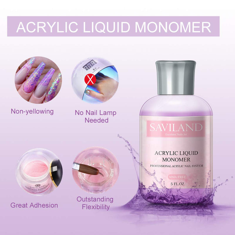 Saviland Acrylic Liquid Monomer - 5 oz Professional Polymer High Capacity Acrylic Nail System for Acrylic Powder Fast Dry Flexible Non-Yellowing - BeesActive Australia