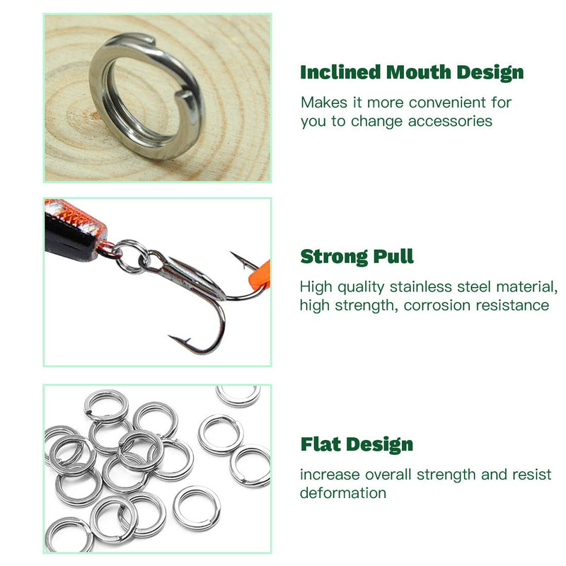 Keadic 200Pcs [5 - Sizes] Heavy Duty Stainless Steel Split Fishing Rings - Double Snap Loop Lure Connectors with Fishing Pliers Accessory 30lb to 120lb Test - BeesActive Australia