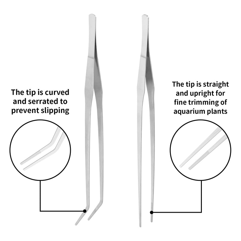 Vaincre 2PCS Long Tweezers, 15 inch Curved Aquascaping Tools, Stainless Steel Feeding Tongs Aquascape Tools, Aquarium Tweezers for Aquarium Reptile, Plant, Snakes, Lizards, Coral Feeder Silver - BeesActive Australia
