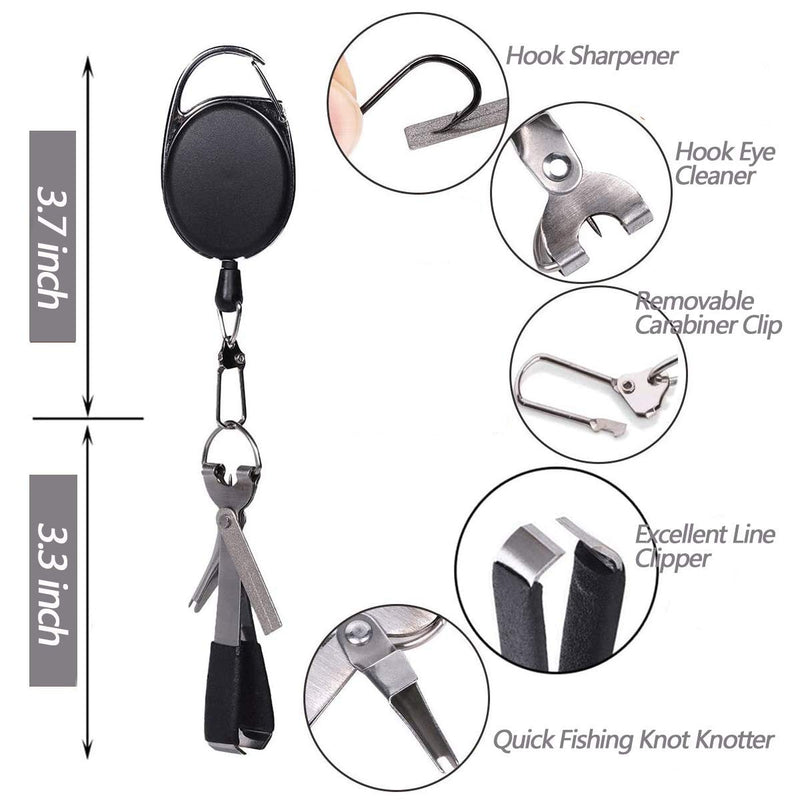 HiBD Fishing Quick Knot Tying Tool Stainless Steel 4 in 1 Tool Including Quick Knot Knotter Fly Line Clippers Hook Sharpener Hook Eye Needle with Zinger Retractor 2sets(Silver body red grips + Black body red grips) - BeesActive Australia