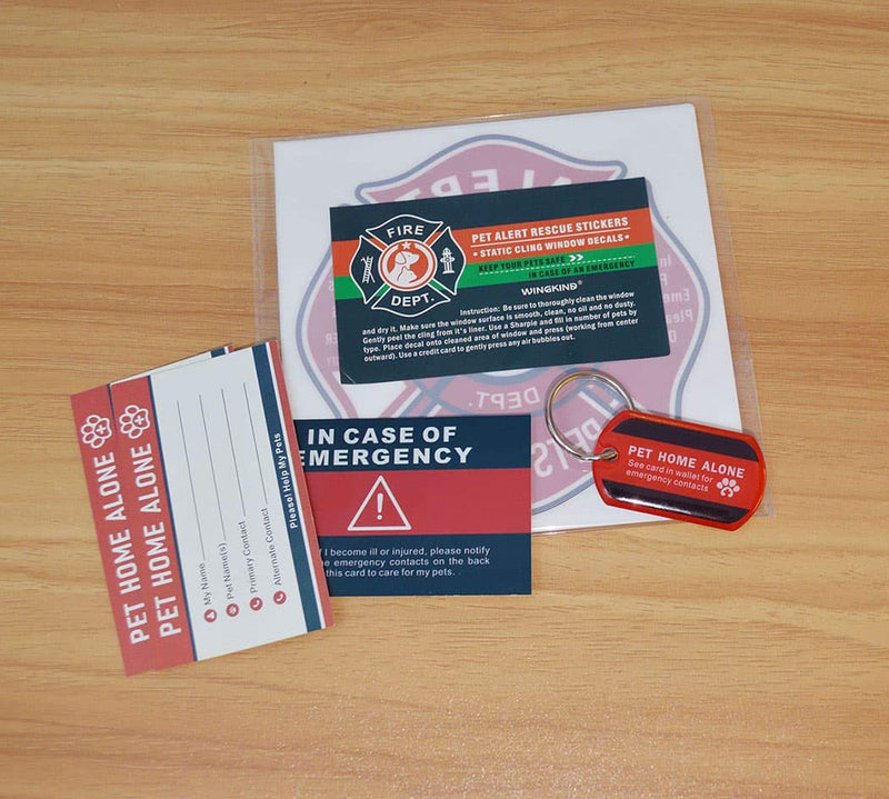 Pet Alert Stickers Static Cling Window Decals Emergency Pets Rescue Sign (6 Pack) with Bonus: Pet Home Alone Wallet Card & Key Tag - NO Adhesive, Removable, UV Resistant - BeesActive Australia