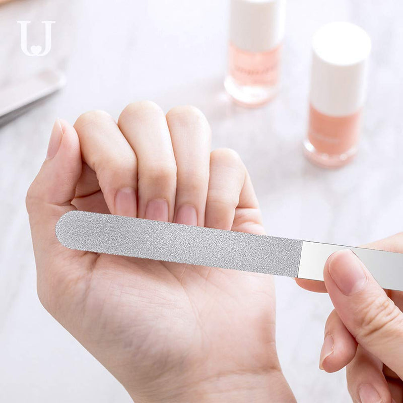 4 Pcs Stainless Steel Diamond Nail File Set, Metal Double Side Nail File Kit Professional Fingernails Toenails File Manicure Nail Tools for Salon Home and Travel Nail Care (5.9Inch) - BeesActive Australia