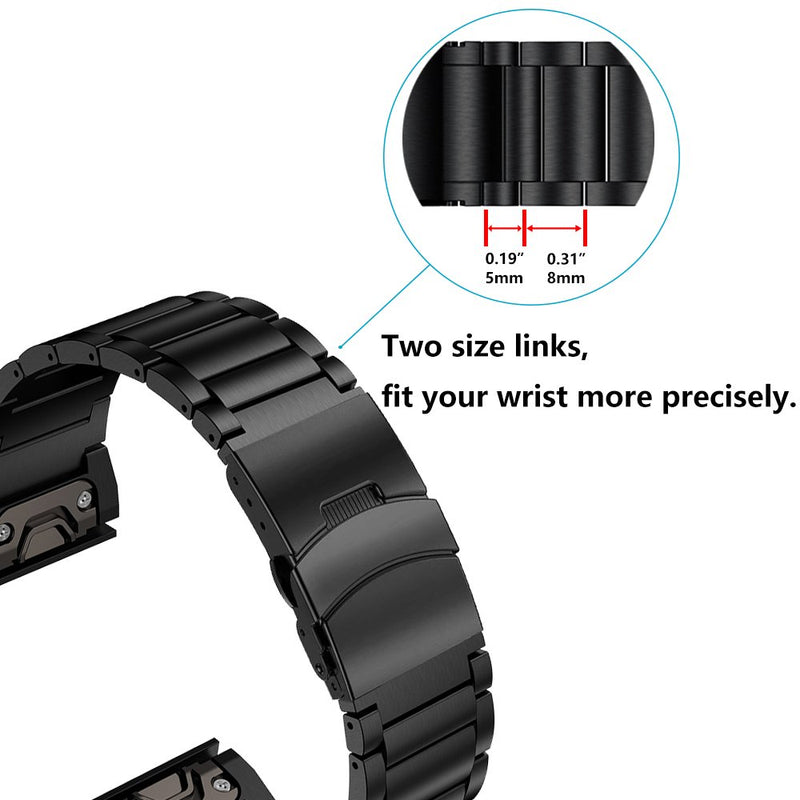 [AUSTRALIA] - LDFAS Fenix 6X/5X Plus Band, Sport Quick Release Easy Fit 26mm Stainless Steel Metal Bands with Safety Buckle Compatible for Garmin Fenix 6X/6X Pro5X/5X Plus/3/3HR Smartwatch Black 