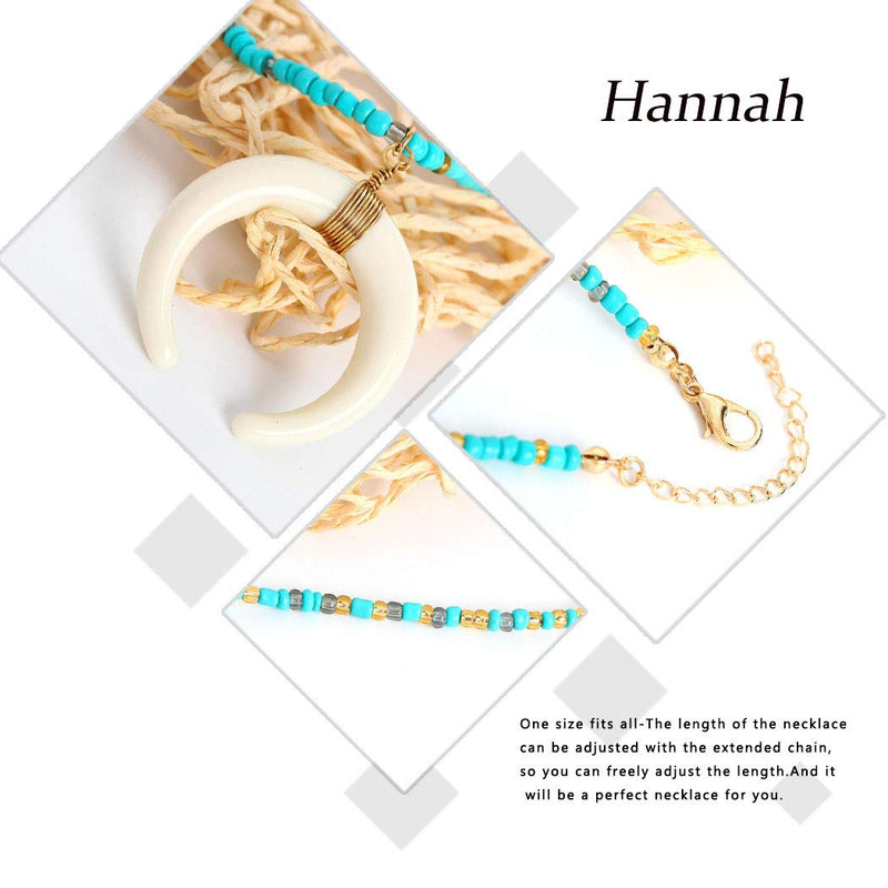 Hannah Boho Layered Turquoise Necklaces Gold Short Moon Beaded Pendant Necklaces Chain Jewelry for Women and Girls - BeesActive Australia