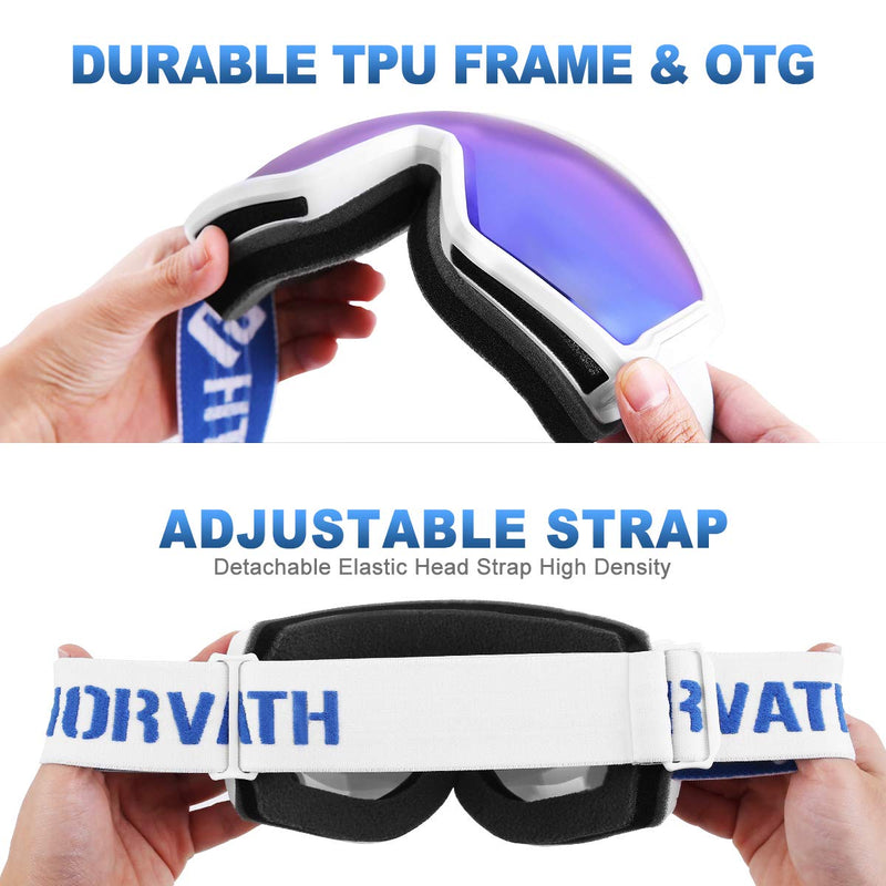 SH HORVATH Ski Snowboard OTG Goggles, HD Mirrored Anti-Fog Goggle for Men Women #Vlt 14% - BeesActive Australia