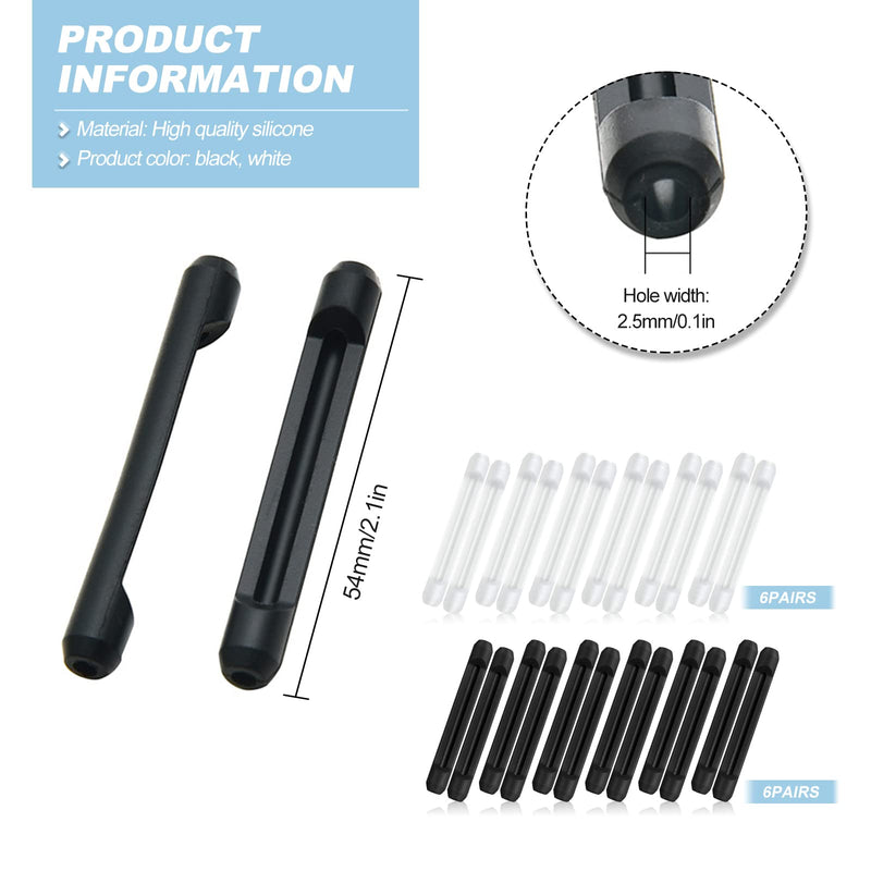 Glasses Ear Grips, 12 Pairs Silicone Eyeglass Ear Hook Cushions Eyeglasses Leg Covers Comfort Retainer for Various Glasses (Black, White) - BeesActive Australia