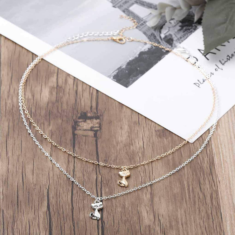 Yalice Lovely Cat Pendant Necklace Chain Short Animal Necklaces Jewelry for Women and Girls Silver - BeesActive Australia