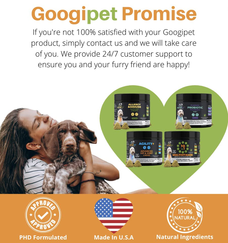 Googipet 10 in 1 Dog Multivitamin with Dog Probiotics for Dogs Gut Health, Dog Vitamins with MSM & Glucosamine for Dogs Hip & Joint Support - Chondroitin & Omega 3 for Skin & Coat - Allergy Support Chicken & Vegetable - BeesActive Australia