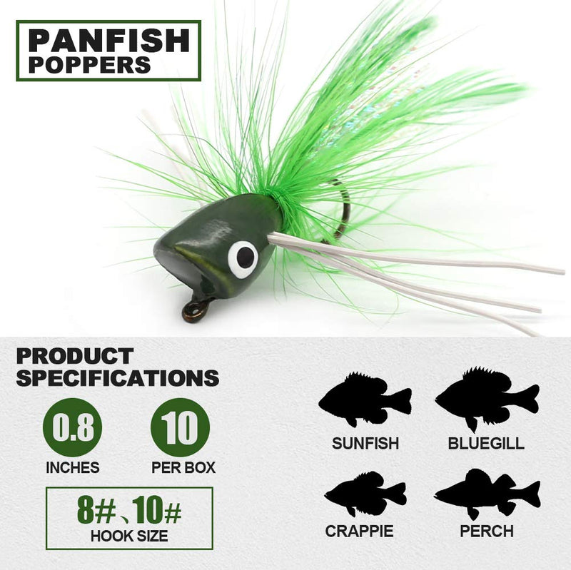 XFISHMAN Popper-Flies-for-Fly-Fishing-Topwater-Bass-Panfish-Bluegill Poppers Flies Bugs Lures Panfish Popper kit 10 pcs - BeesActive Australia