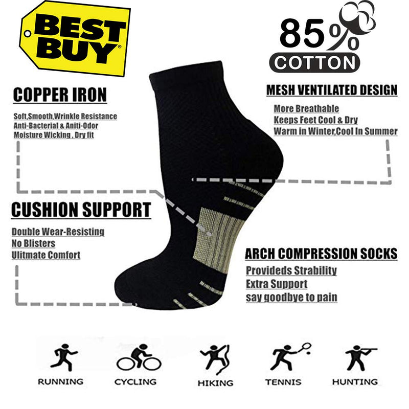 Copper Compression Running Socks For Men & Women-5/10 Pairs-Fit for Athletic,Travel& Medical A01-5 Black Small / Medium - BeesActive Australia