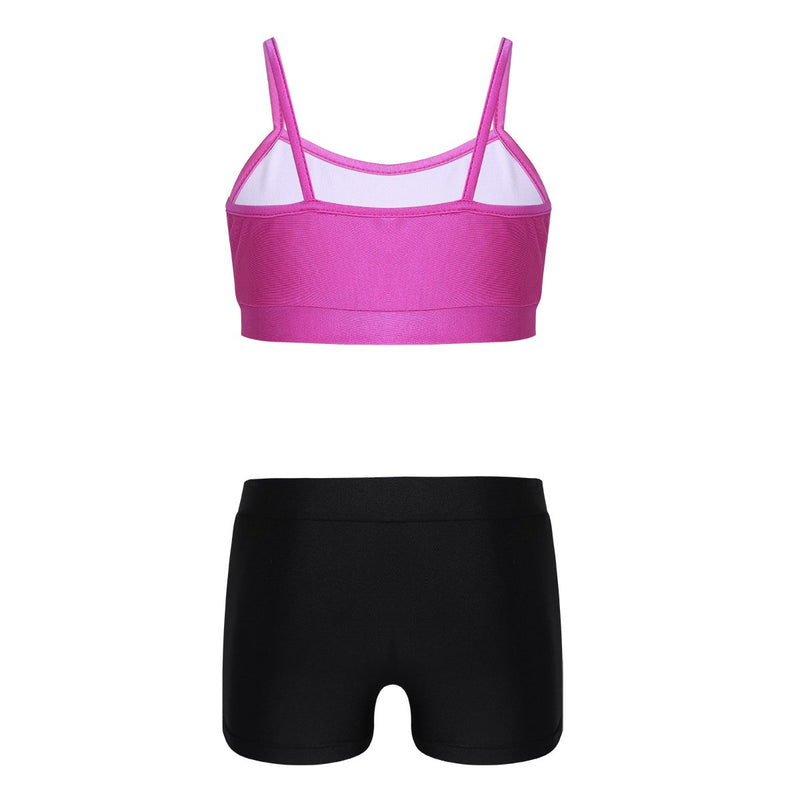 [AUSTRALIA] - MSemis Kids 2-Piece Dance Outfits - Tank Top with Boyshorts Set for Gymnastics Sports Dancing or Swimming Rose & Black 7-8 
