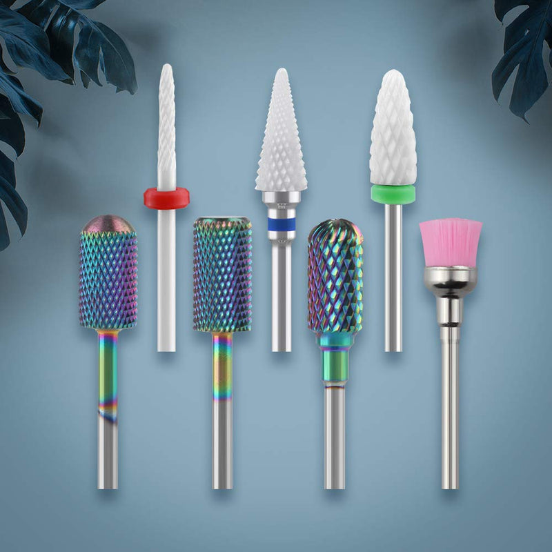 Nail Drill Bits Set 7PCS Carbide Ceramic Acrylic Cuticle Nails Art Files Manicure Pedicure Tools 3/32" for Electric Nail Files Drill Machine Manicure Pedicure Home Salon Use - BeesActive Australia