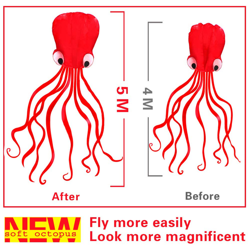 [AUSTRALIA] - HENGDA KITE Software Octopus Flyer Kite with Long Colorful Tail for Kids, 31-Inch Wide x 157-Inch Long, Large, Red All Red 