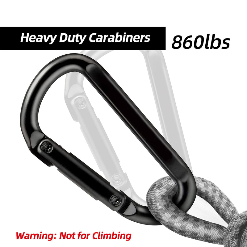 Caribeener Carabiner Clip, 860lbs, 3" Iron Heavy Duty Carabiner, D Shape Buckle - Keychains, Camping, Hiking Accessories, Carabiners for Locking Dog Leash, Harness, Yoga Swing, Gym etc, Black, 2 PCS - BeesActive Australia