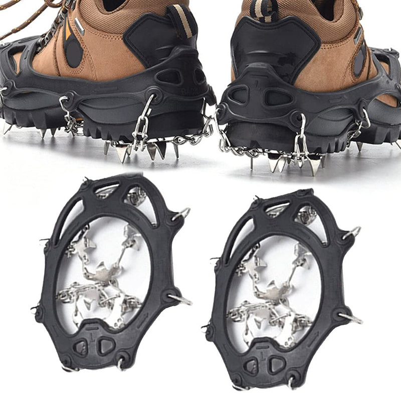 CALIDAKA Crampons Ice Cleats Traction Snow Grips 19 Teeth Stainless Steel Anti-Slip Traction Spikes Safe Protect for Hiking Fishing Walking Climbing Mountaineering black Large - BeesActive Australia