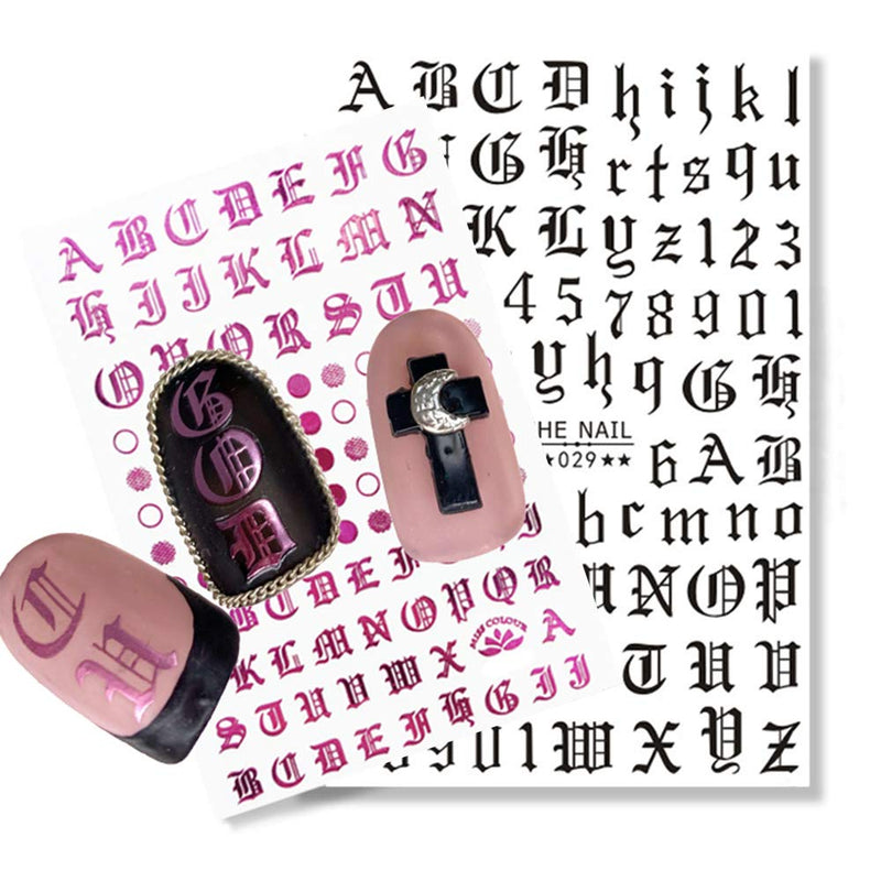 EBANKU 5colors Letter Nail Art Stickers 10 Sheets Letter Nail Stickers for Nails Old English Words Alphabet Nail Decals 5 Colors - BeesActive Australia