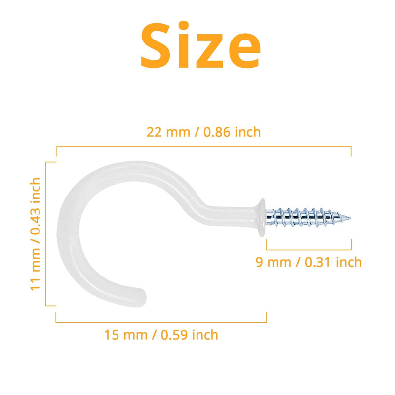 MJIYA 50 PCS Vinyl Coated Ceiling Hooks Question Mark Shape Hook Heavy Duty Screw Cup Hook for Bathroom Kitchen Wall Ceiling Hanging (White, 1/2 inch) - BeesActive Australia