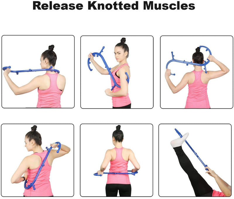 Trigger Point Massager, Lower Back Massager Self Body Shoulder Neck Massager Deep Muscle Massage Tool - S Shaped (Blue) - BeesActive Australia