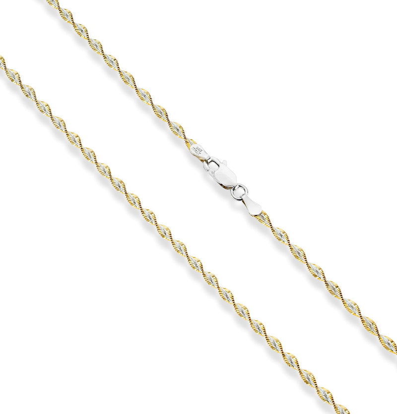 Miabella 925 Sterling Silver Italian Solid 2.5mm Two-Tone Twisted Herringbone Chain Necklace for Women Necklace Made in Italy Length 20 Inches - BeesActive Australia