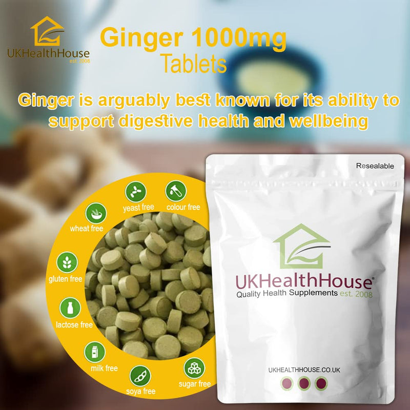 Ginger Root 1000mg Extract 90 Tablets - Travel Sickness Aid UK Made Vegan High Potency - Popular Supplement for Healthy Digestion & Travel Sickness - BeesActive Australia