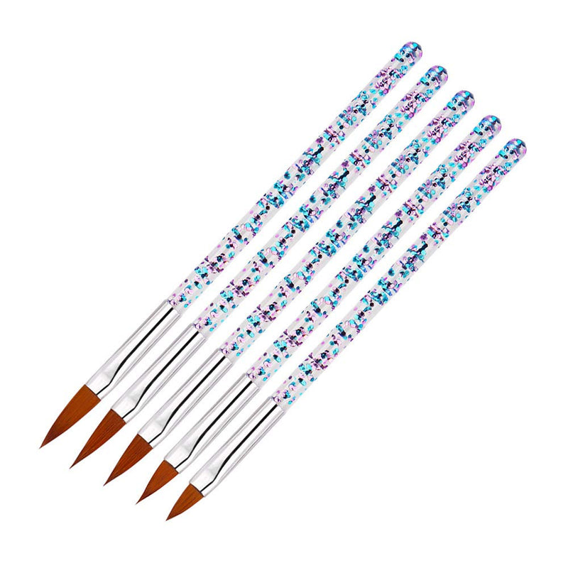 FULINJOY 5 Pcs Nail Art Brush, Acrylic UV Gel Glitter Drawing Painting Brushes Crystal Handle Nylon Hair Carving Flower Pens Nails Tools - BeesActive Australia