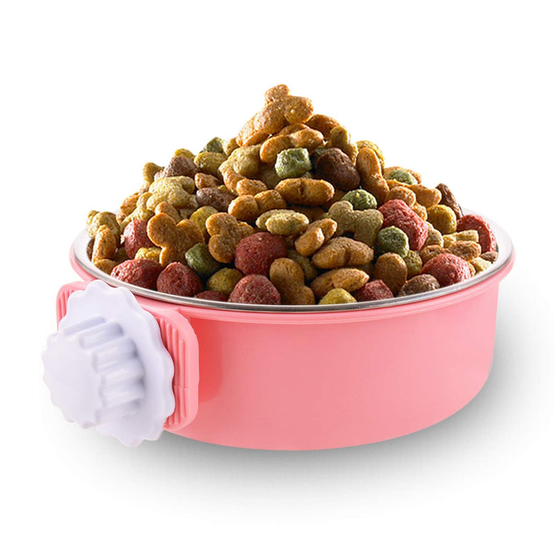 Crate Dog Bowl, Removable Stainless Steel Water Food Feeder Bowls Cage Coop Cup for Cat Puppy Bird Pets Large Pink - BeesActive Australia