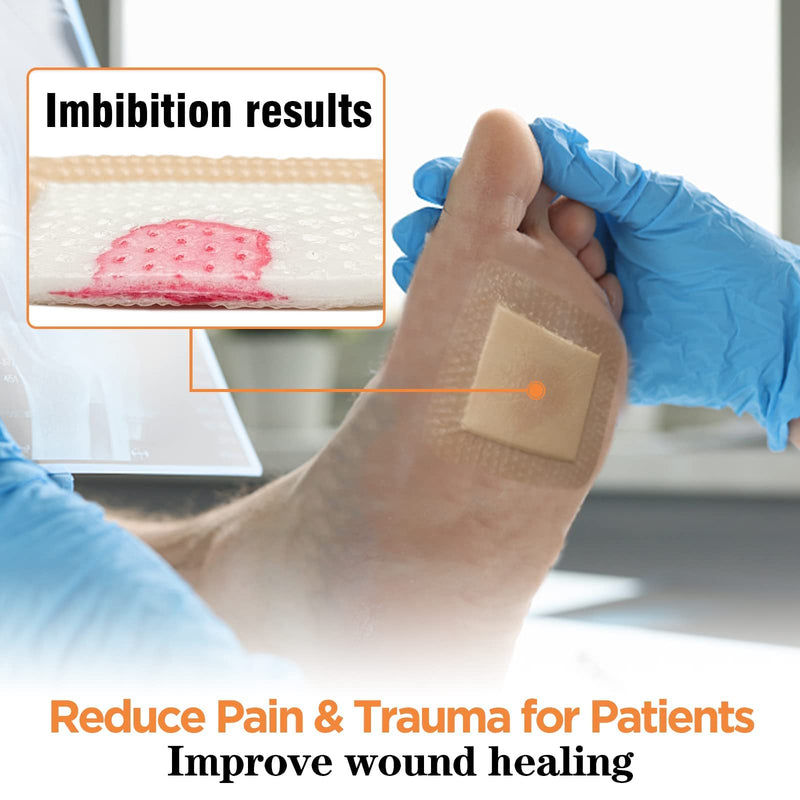 Carbou 10Pcs Silicone Foam Dressing 4"x 4"(10 cm x 10 cm) - with Border Adhesive Waterproof Central Ultra Absorbent-Foam (2.5" X 2.5") Square Dressing Waterproof Silicone Wound Bandage 4x4 Inch(Pack of 10) - BeesActive Australia